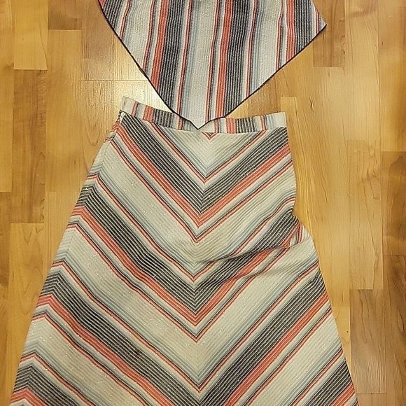Vintage Dresses & Skirts - Vintage 70s Skirt Set Plaid Metallic Maxi Skirt + Bandana Scarf/Top S